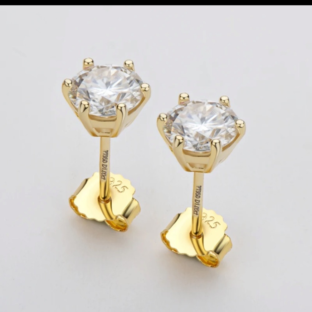 CERTIFIED 1 CARAT MOISSANITE YELLOW GOLD STUD EARRINGS NEW